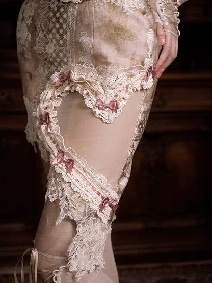 Side Heart-shaped Skirt Bow and Accents Lace Cutout Pink