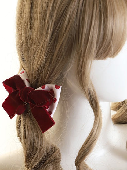 Bowknot Velvet Dot Sweet Polka Hairclip Lolita RedWhite