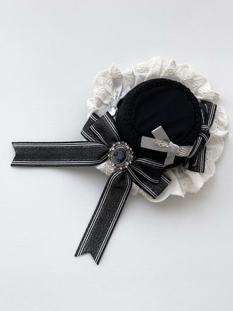 Bow Lace Mini Hat in Black with Rhinestone Details - Vivian's Diary