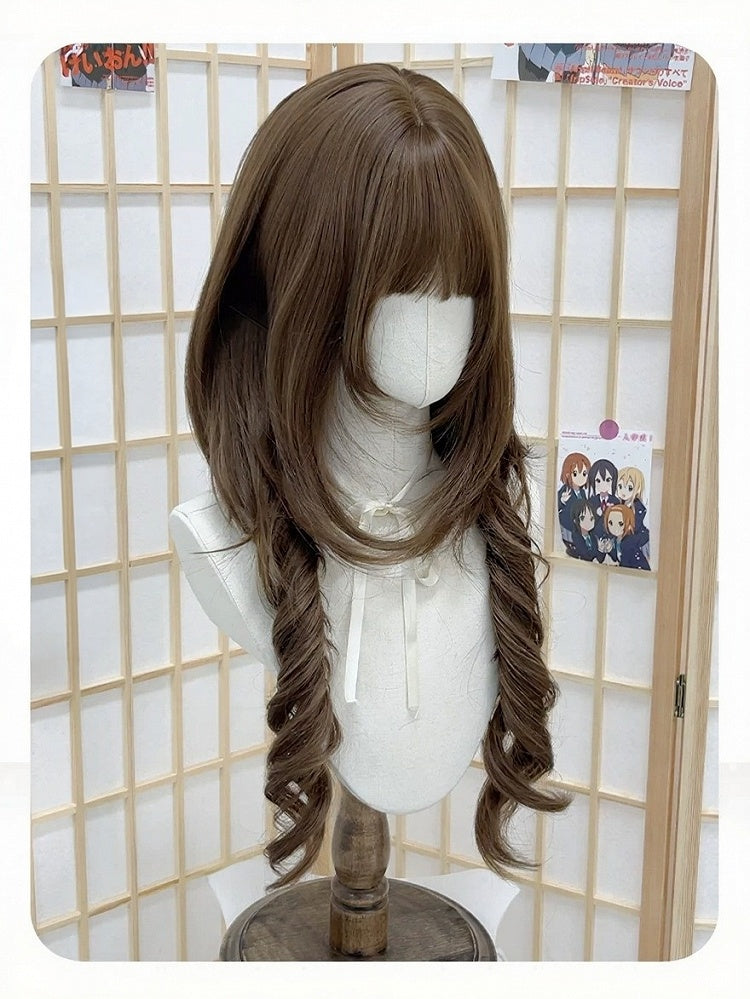 Brown Air Bangs Wig with Curly Ponytails - Meow Island Wig
