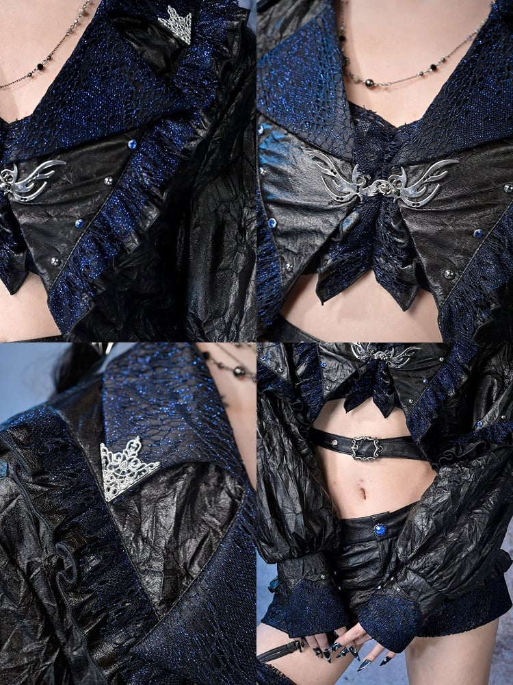 and Style Jacket with Lace Punk Studs Rock Short Y3K