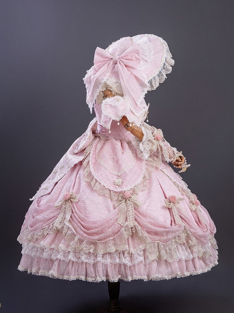Version Details Ruffles Hanayome Pink Short with and Layered Hime Gown Bow Lace Lolita Off-Shoulder