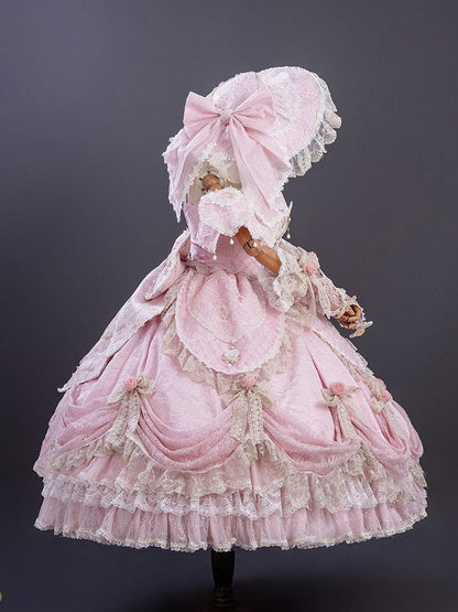 Version Details Ruffles Hanayome Pink Short with and Layered Hime Gown Bow Lace Lolita Off-Shoulder