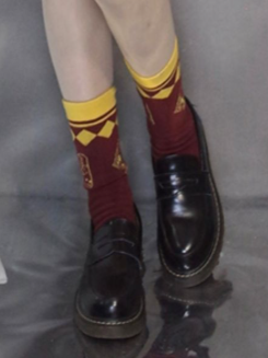 Yellow Red Mid-calf Socks Diamond Pattern