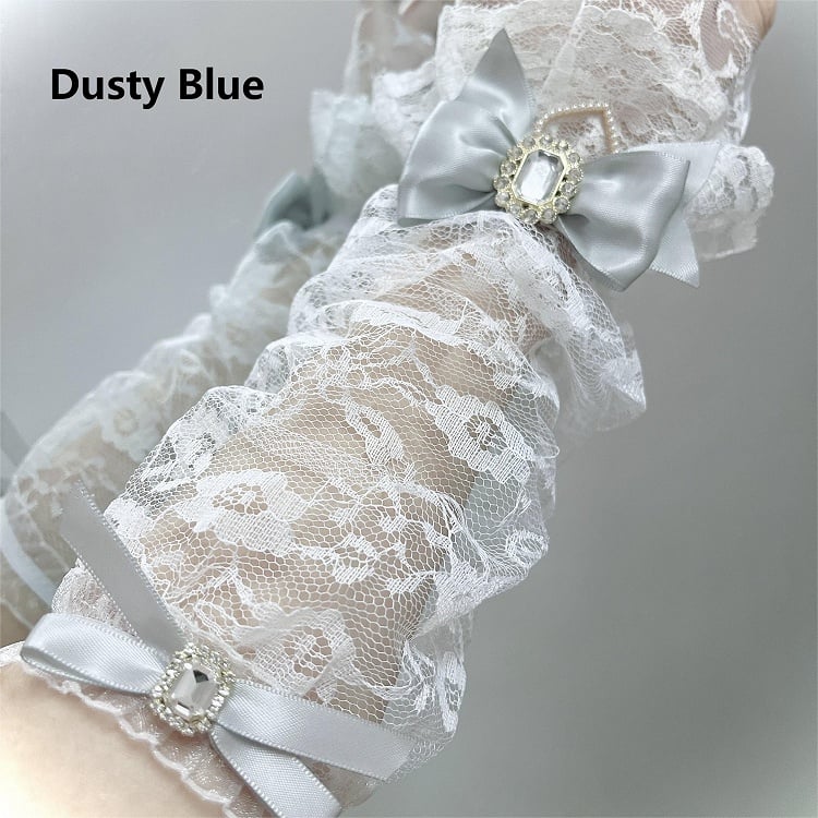 Option Cuffs Accents with White 3 Bow Wrist Lace Rhinestone