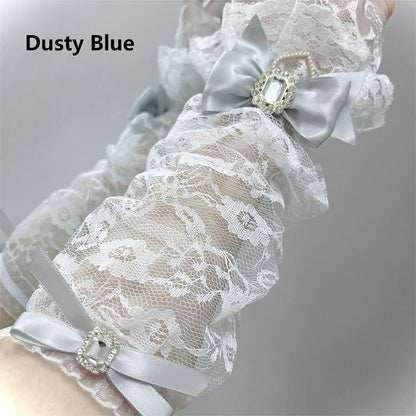 Option Cuffs Accents with White 3 Bow Wrist Lace Rhinestone