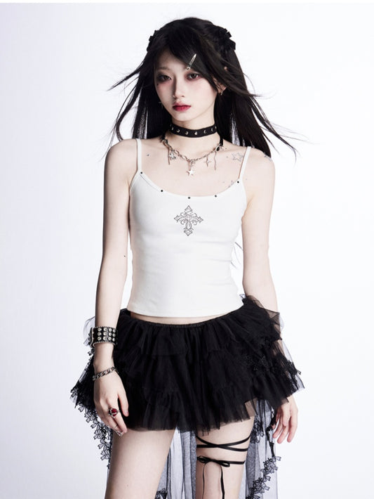 Cami Top Weiß Strass Verziert Kreuz Glamorous