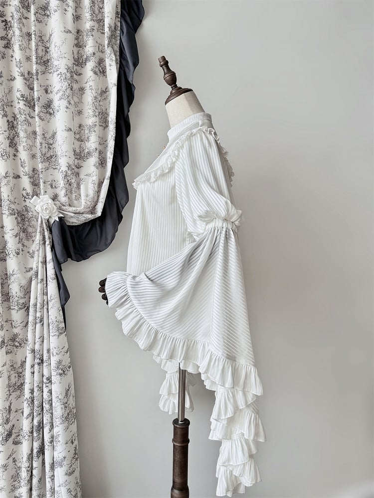 Sleeves Bell Blouse Trim Flounce White Gothic