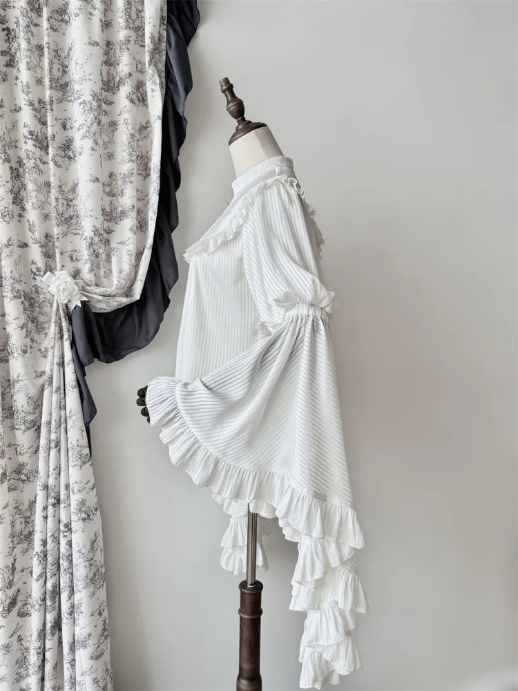 Flounce Bell Sleeves White Blouse Trim Gothic
