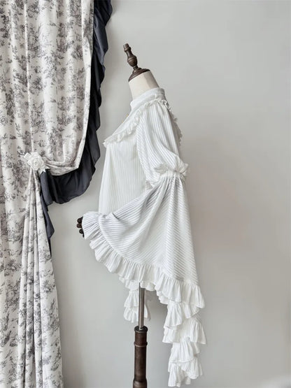 Flounce Bell Sleeves White Blouse Trim Gothic