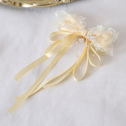 Creamy Lace Bead Lolita Dreamy Yellow Bowknot With Hairclips Charms