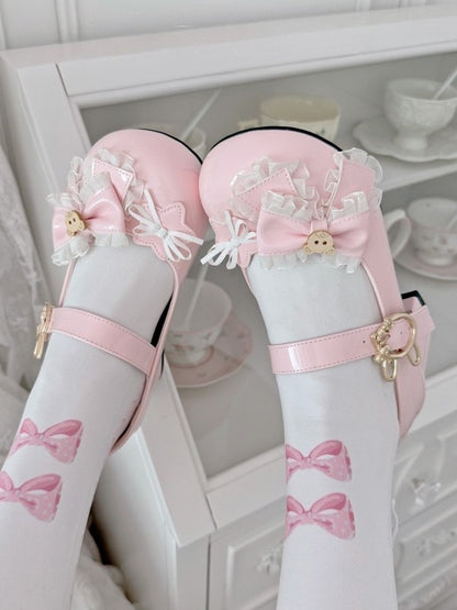 Bow in Shoes - PU Bear Jane Accents Low-heel/Mid-heel Pink Mary Teddy