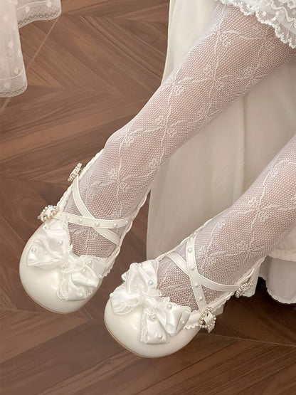 Mid White Sophisticated Lolita - Decor Beads Heels