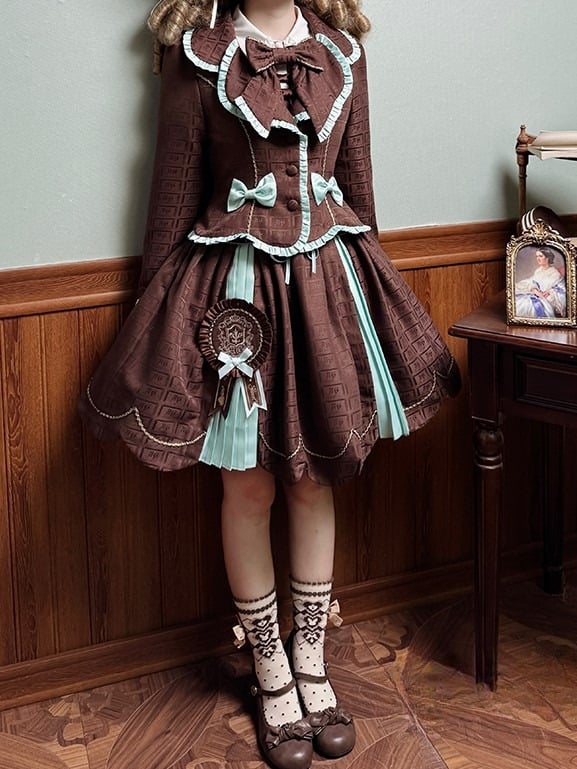 Coat Accents with Lolita and Bow Chocolate Mint Green Ruffles