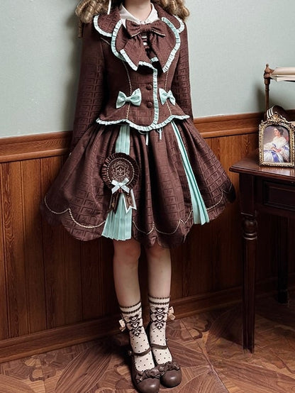 Coat Accents with Lolita and Bow Chocolate Mint Green Ruffles