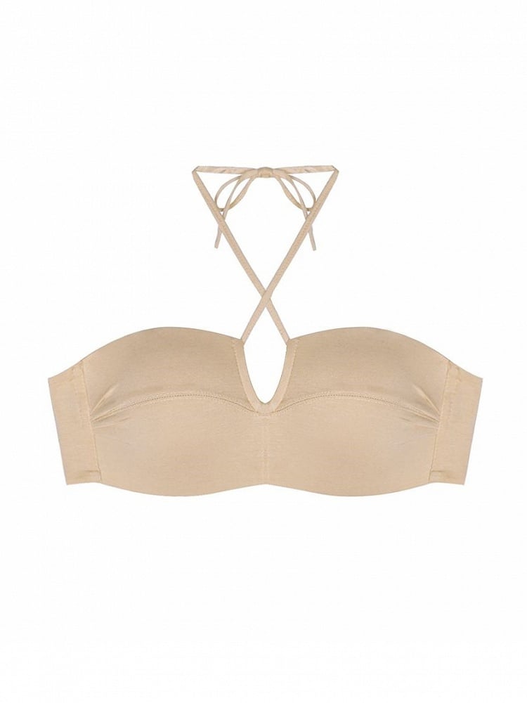 Fit Bustier Apricot Halter Neck Push-Up Sexy Design Strapless Back Anti-Slip with