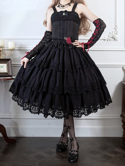 Elegant Black Multilayer Ruffled Floral Embroidery Skirt - Miss Point