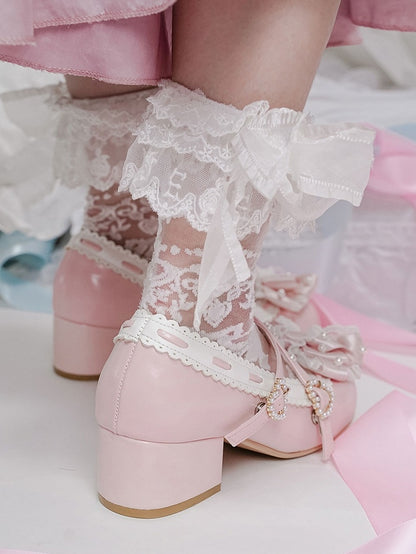 Decor - Lolita Elegant Pink Janes PU Mary Light Beads