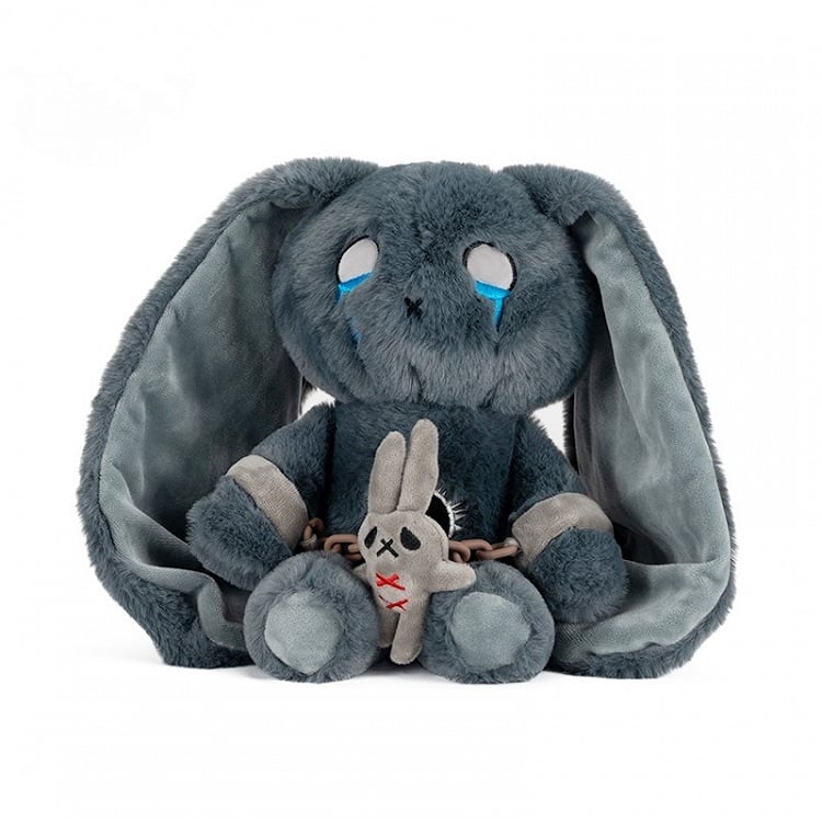 A Two Plush Bunny Guro Crying Masks Detachable Gray Kawaii with Bag Canvas