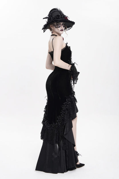 Black Cross Ruffled Floral Embroidered Chain Gothic Slip Dress