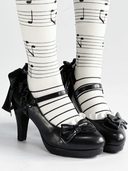 Mary Bow Lolita Top Heel at Shoes High Elegant PU Jane Black -