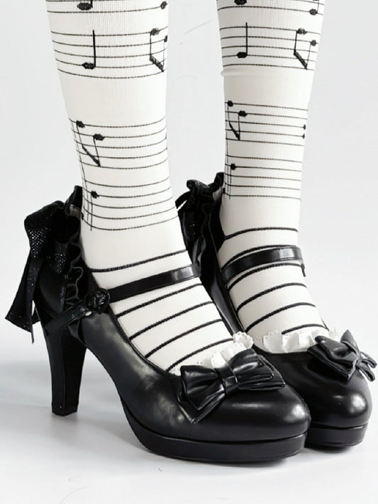 Mary Bow Lolita Top Heel at Shoes High Elegant PU Jane Black -