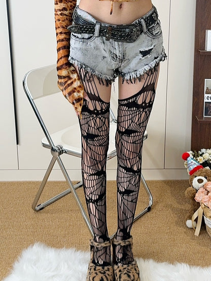 Strumpfhosen Design Y2K Cut-out Strapse Schwarz/Weiß