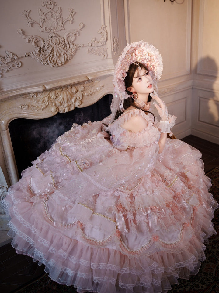Gorgeous Lolita Length Sizes Chain and Hime Wedding Available Ankle Floral Dress Hanayome Bead Plus Pink