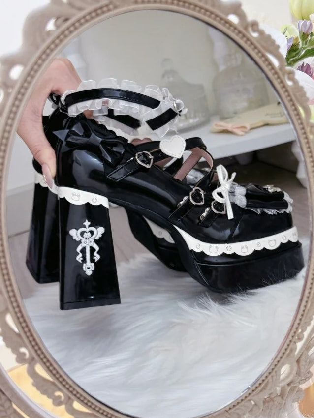 Black Mary - Janes Bow Platforms with Leather PU Lolita Sweet Details