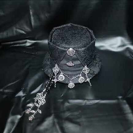 ミニロゼット ブラック/レッド チャーム ビーズハットデザイン