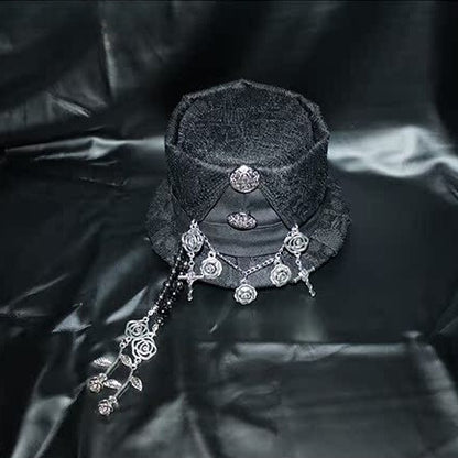 ミニロゼット ブラック/レッド チャーム ビーズハットデザイン