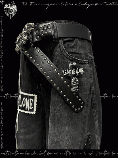 Y2K Cut Jeans Wide-leg Rock Punk Dark Gray Cross Applique Distressed Holes