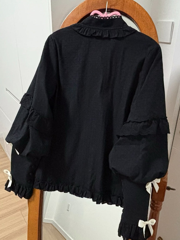 Bowknots Cream with Lolita Leg-of-Mutton Sleeves Black Blouse