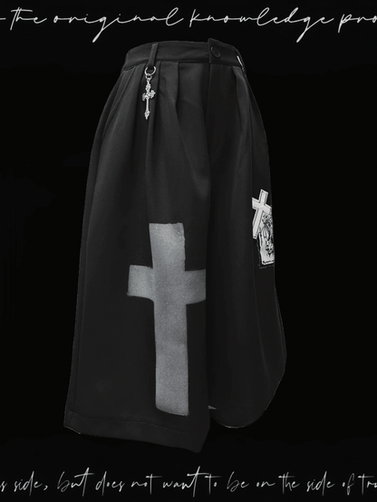 Black Cross Appliques Wide-Leg Pants Y2K