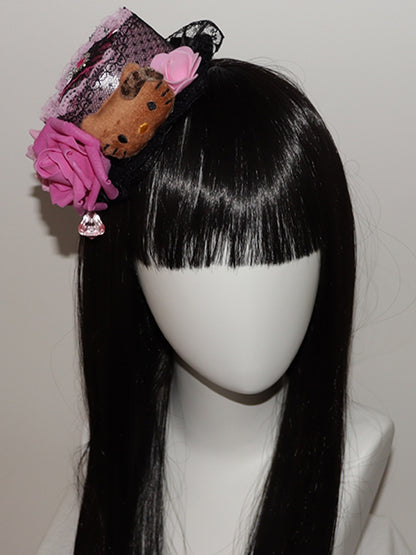 Mini Trim Hat Floral Plushie Lace BlackPink Kitty Design