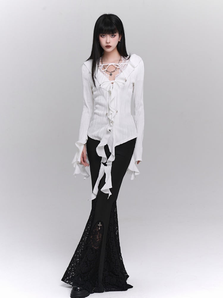 Gothic Schlaghose mit schwarzer Kreuzspitze