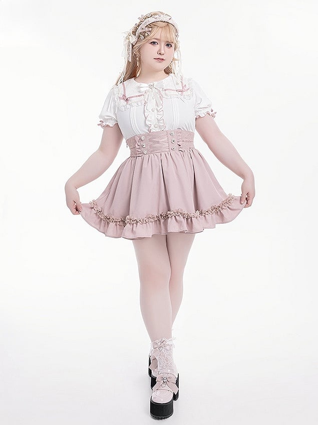 Skirt Waist Integrated Corset High Front with Jirai Kei Pink