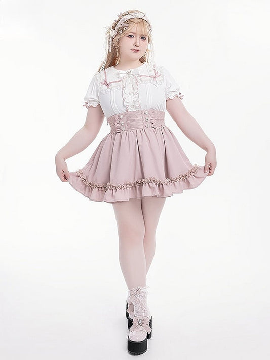 Skirt Waist Integrated Corset High Front with Jirai Kei Pink