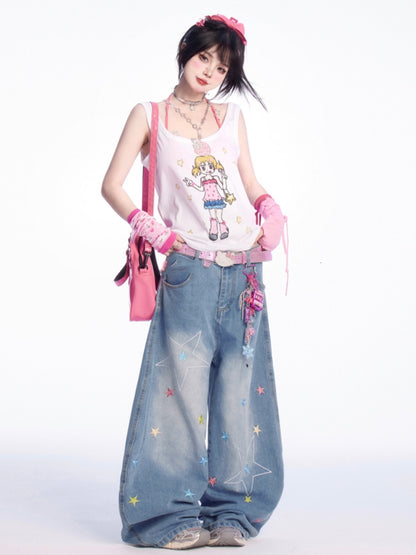 Tank Top Manga Girl Print Weiß Locker