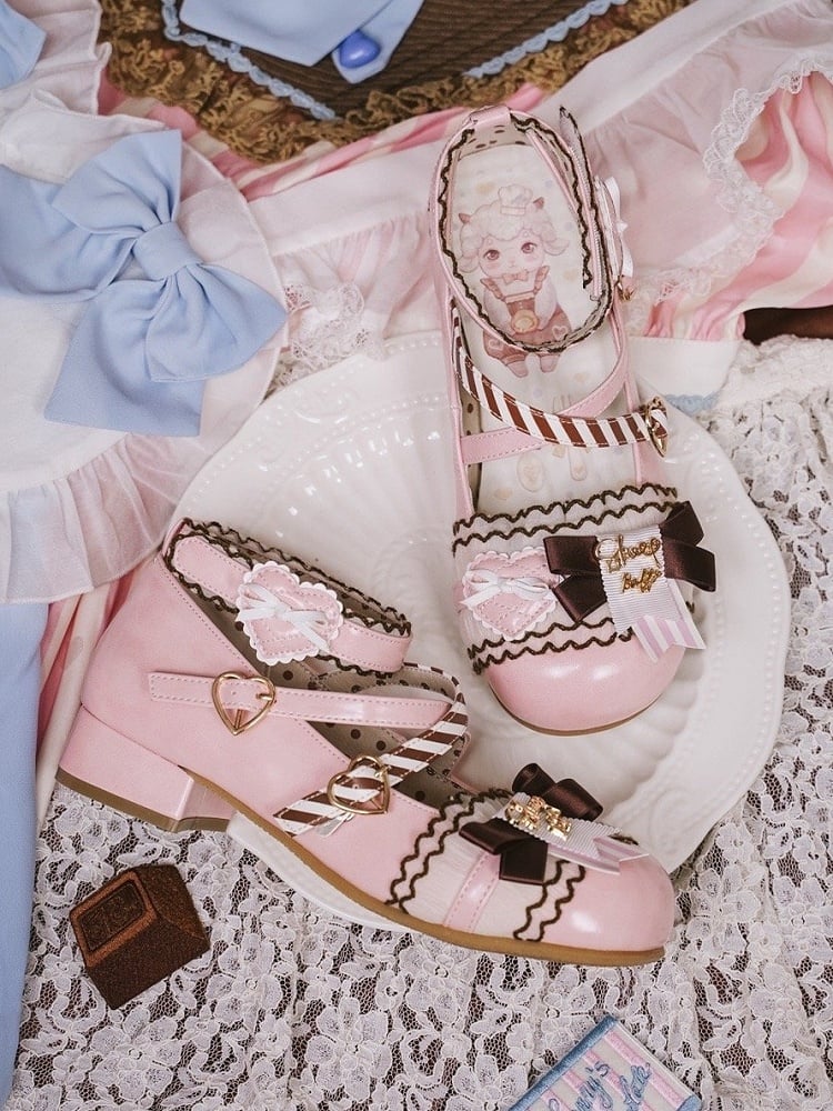 in Mary Details Bow Janes Pink Sweet Lolita with PU