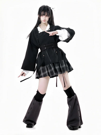 Ausgestellte Beinwärmer Grau Knopfleiste 49CM Elastische Bündchen