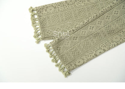 ボヘミアングリーンVネックタッセルヘムトップス（ベルト付き）