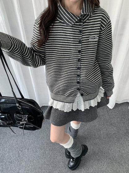Black White Striped Asymmetrical Cardigan - Solkatt