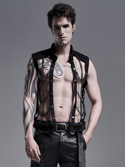 Chain Men's Hollow-Out Vest Punk Personality Black