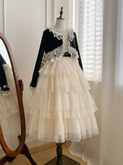 Top Caidigan Lolita Long for Spring/Autumn Black Knit Sleeves