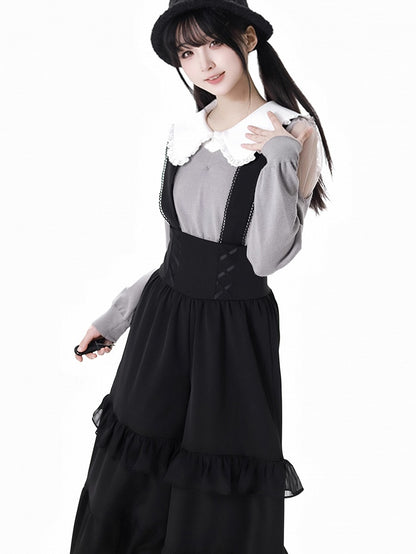 Wine Red/Grey Peter Pan Collar Sweater