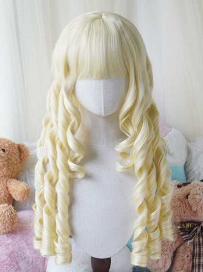 Hellblond/Blond/Dunkelbraun/Schwarz Lange römische Lockenperücke mit vollem Pony
