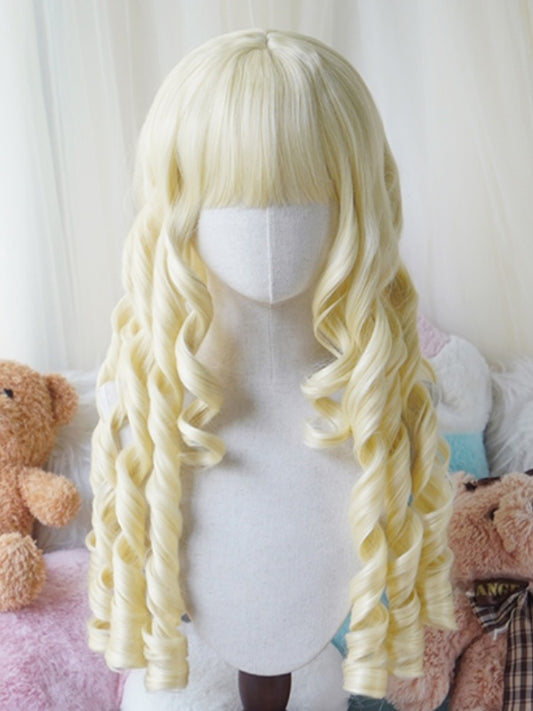 Hellblond/Blond/Dunkelbraun/Schwarz Lange römische Lockenperücke mit vollem Pony
