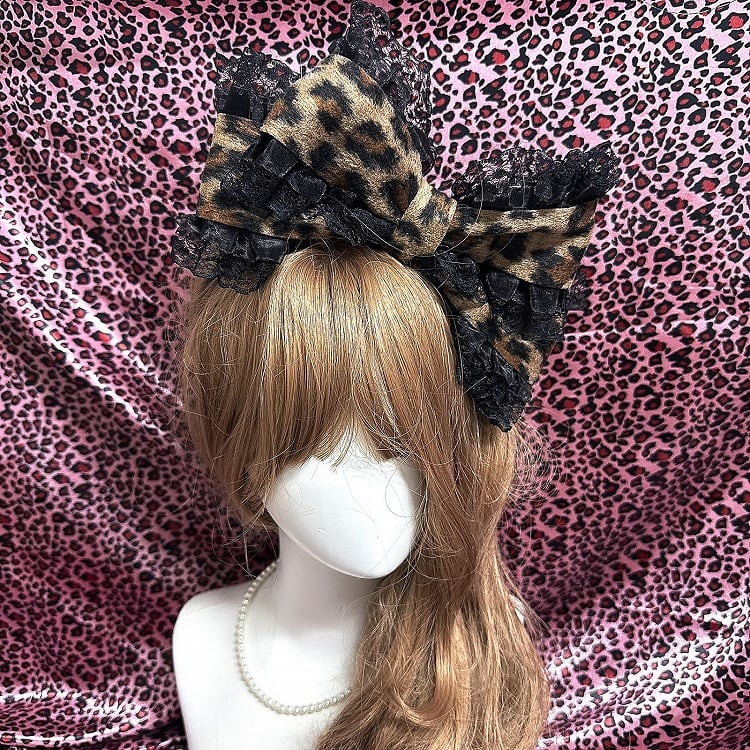 Black Leopard Lace / Trim Bow KC Print Big Gray with Gyaru