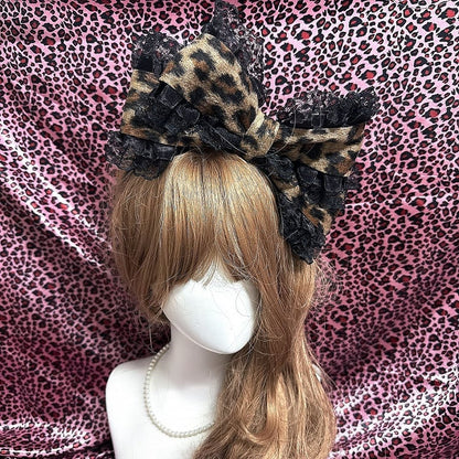 Black Leopard Lace / Trim Bow KC Print Big Gray with Gyaru